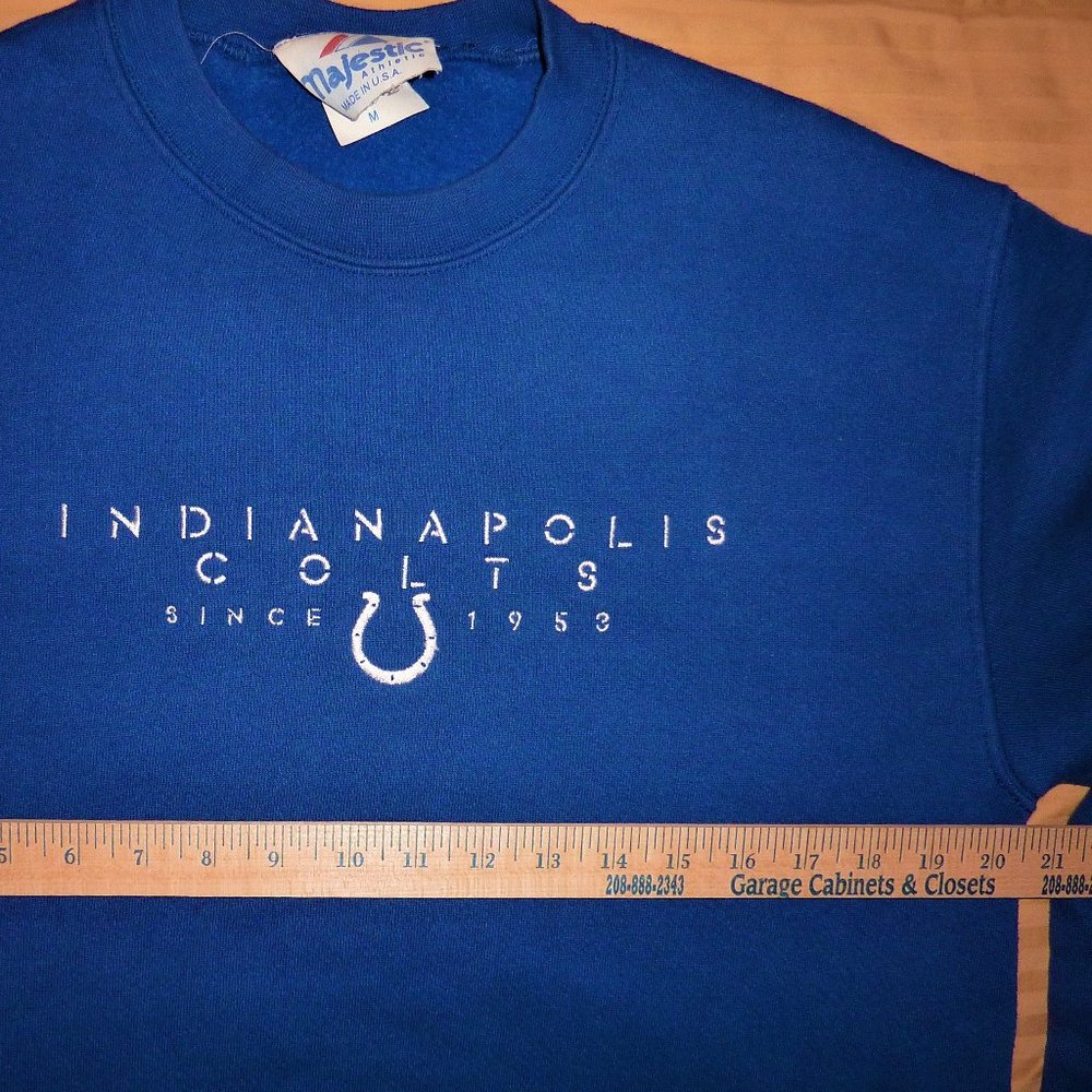 VINTAGE Indianapolis Colts sweatshirt MAJESTIC NFL 90s spellout spelled out - Picture 2 of 3